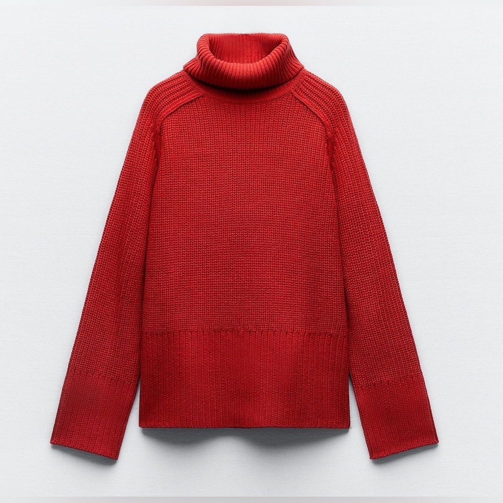 ZARA RED  HIGH COLLAR KNIT SWEATER, UNUSED !